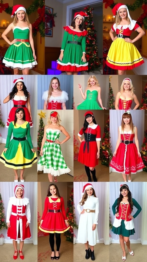 A colorful display of twelve Christmas fancy dress ideas, each representing a day from the song.